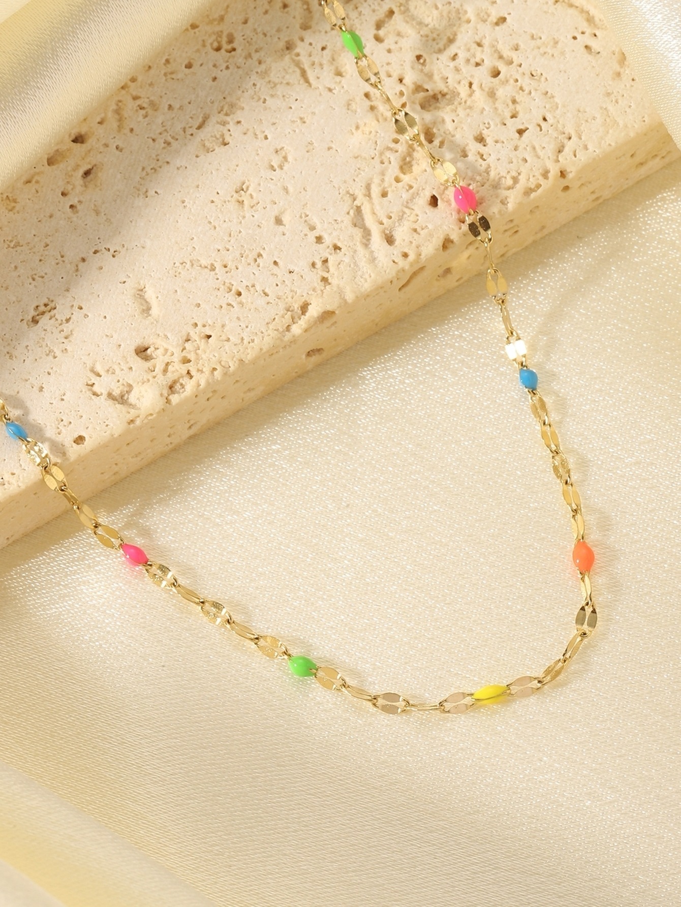 Colorful rice bead necklace, ordinary chain, fresh, simple and niche titanium steel necklace pic 5