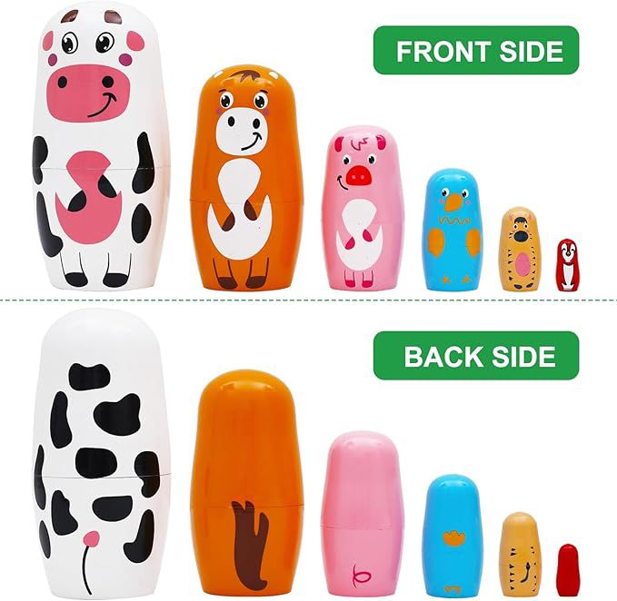 俄罗斯套娃卡通可爱6层镶嵌娃娃创意小奶牛木质摆件礼物跨境热销详情6