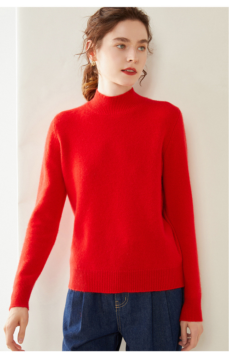 Semi-high-neck cashmere sweater for women, thick solid color, versatile, loose, slimming, soft and skin-friendly, autumn and winter knitted base sweater pic 37