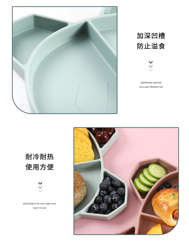 宝宝食品级硅胶餐具卡通熊猫分格餐盘婴儿辅食碗训练餐具批发详情8