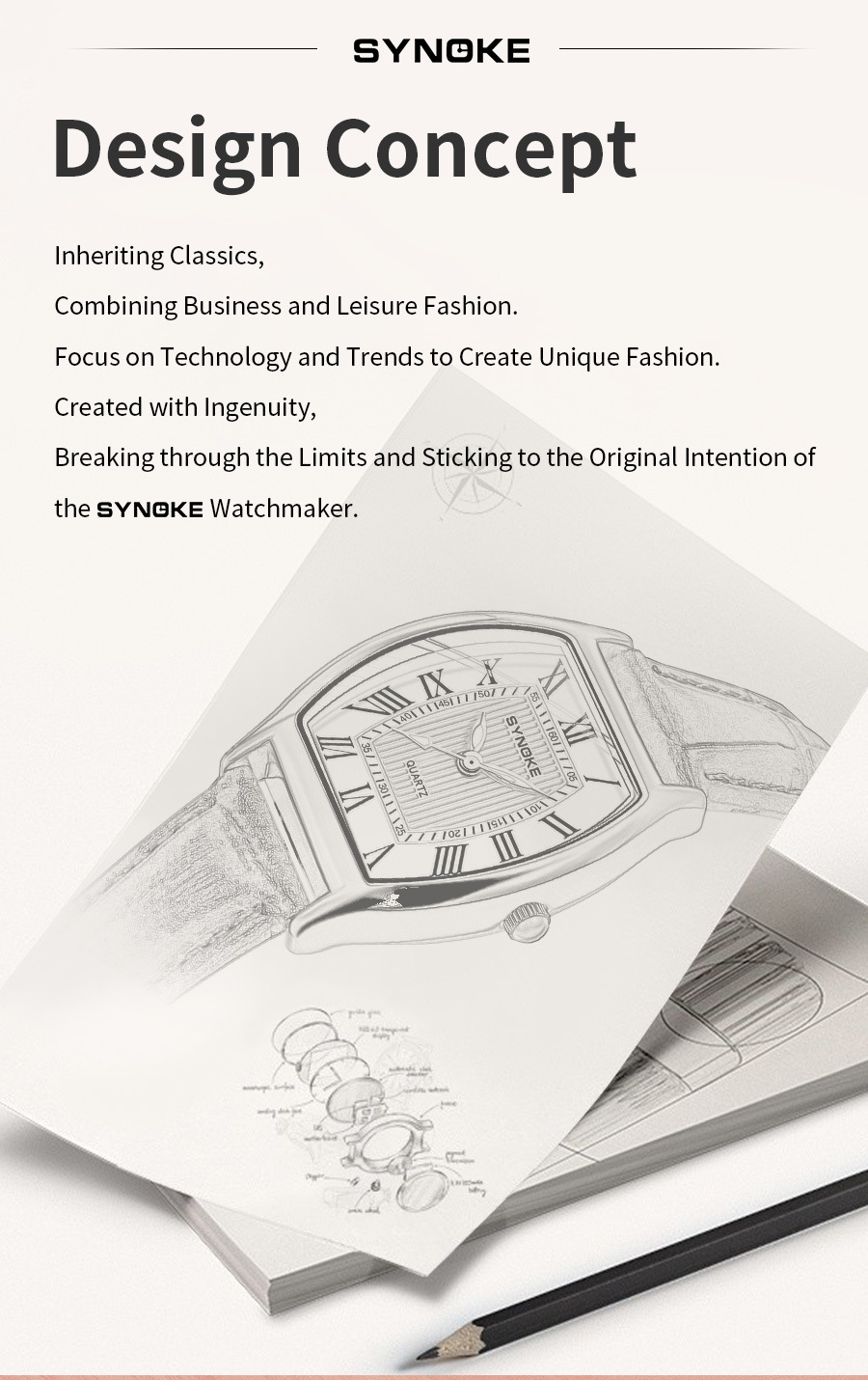 SYNOKE vintage barrel-shaped quartz watch for ladies, fashionable Roman numeral dial, light luxury wristwatch for students pic 19