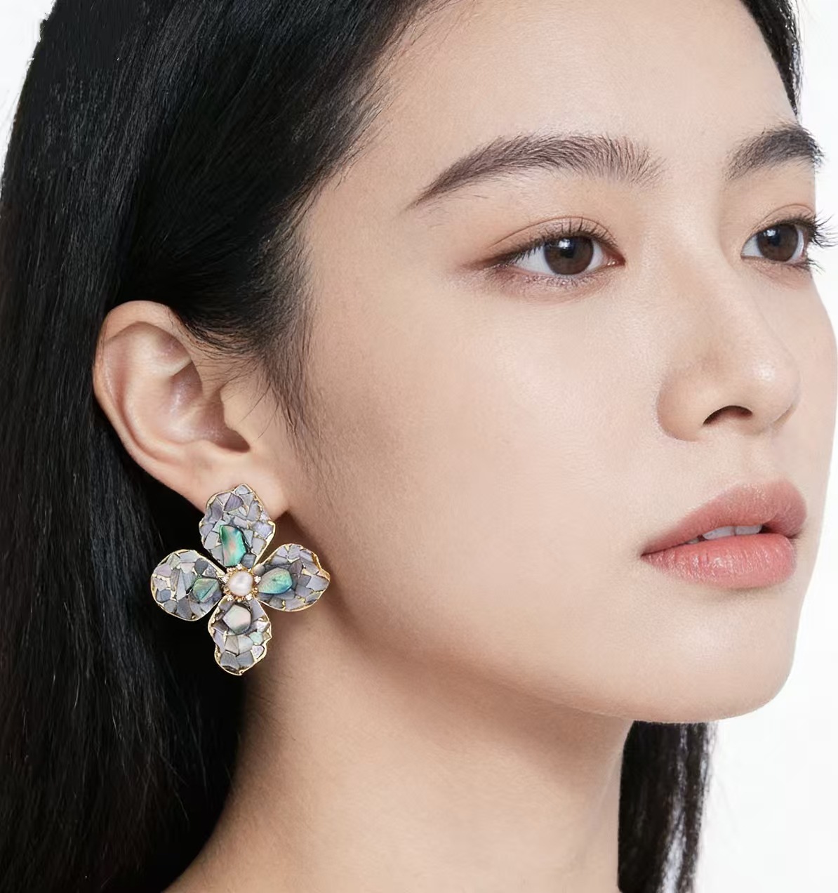 娜莎欧美跨境鲍鱼贝碎片创意花朵耳环小众高级感独特漂亮耳环女详情9