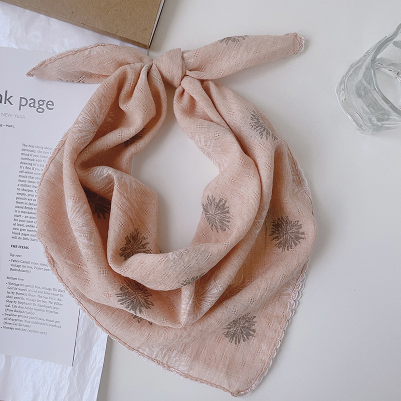 Japanese-style breathable cotton and linen small square scarf for women, 60x60cm, forest girl neck protection small scarf, sun protection travel photo headscarf pic 23