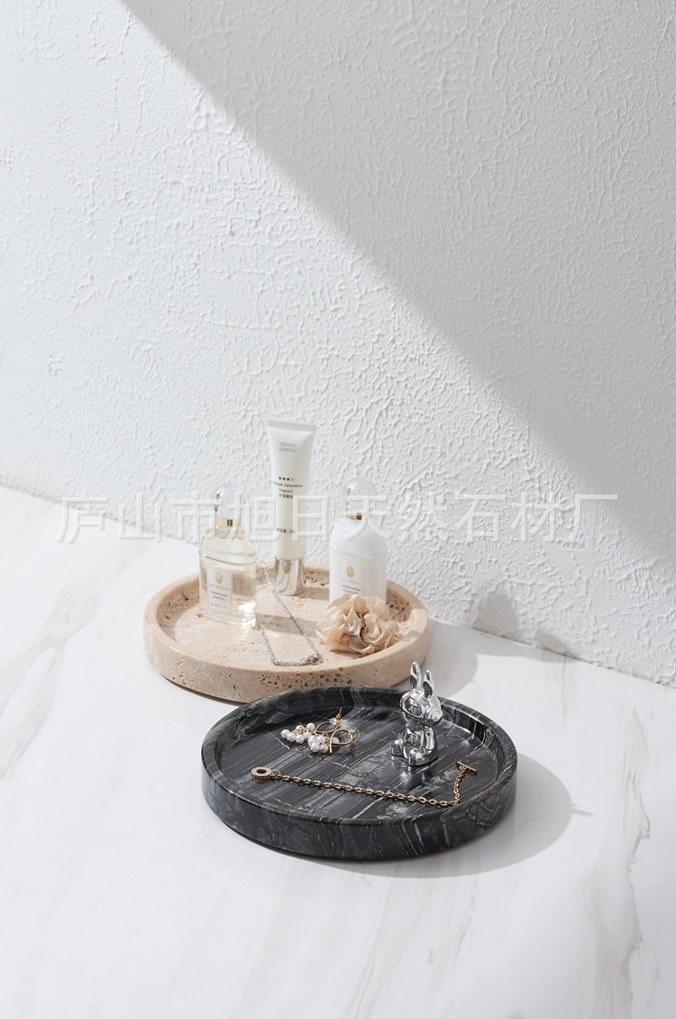天然洞石盘古木纹大理石饰品托盘欧式酒店简约风装饰摆盘圆形托盘详情3