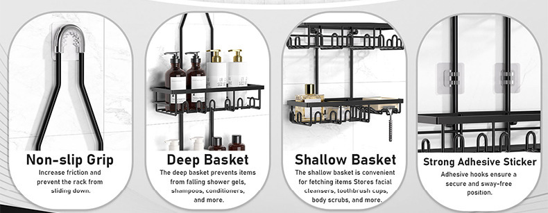 加工定制免打孔浴室花洒置物架太空铝壁挂式卫生间洗漱用品收纳架详情13