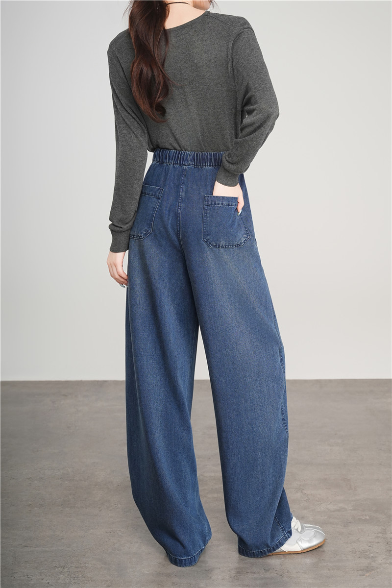 (Tencel wide-leg jeans) Autumn new style retro drape slimming versatile lace-up jeans pod pants pic 9