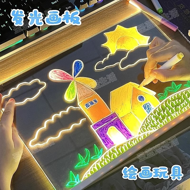 透明会发光的画板儿童涂鸦画画可擦LED荧光亚克力六一节礼物玩具详情5