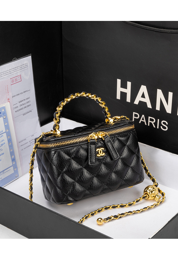 小香风盒子包包女士手提包2024新款时尚菱格链条包百搭单肩斜挎包详情15