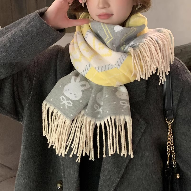 新款双面卡通小兔子围巾女流苏超柔软可爱小清新冬季围脖学生保暖详情10
