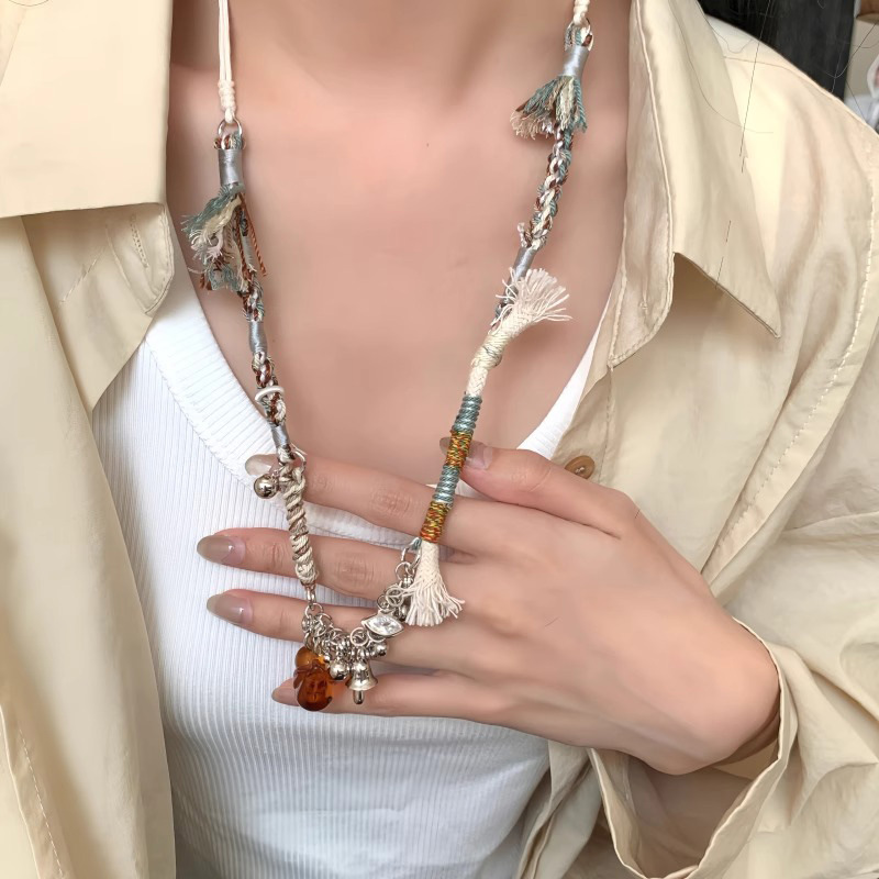 手工编织琉璃小鸟项链彩色多巴胺ins风锁骨链长度随心调时尚颈链详情5