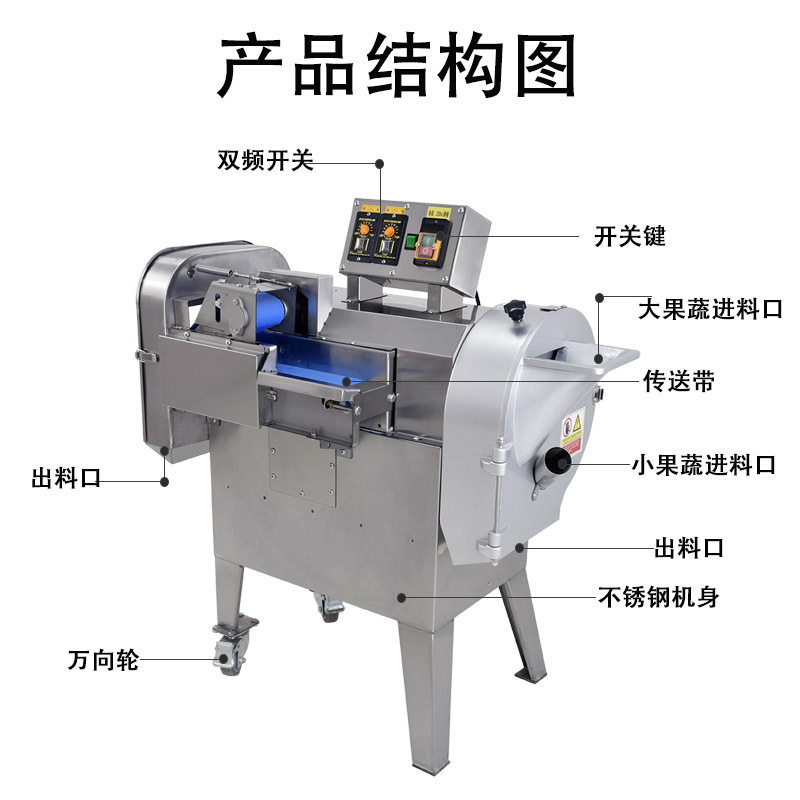 商用双头切菜机全自动不锈钢切丁机饭店食堂多功能冻肉果蔬切详情8