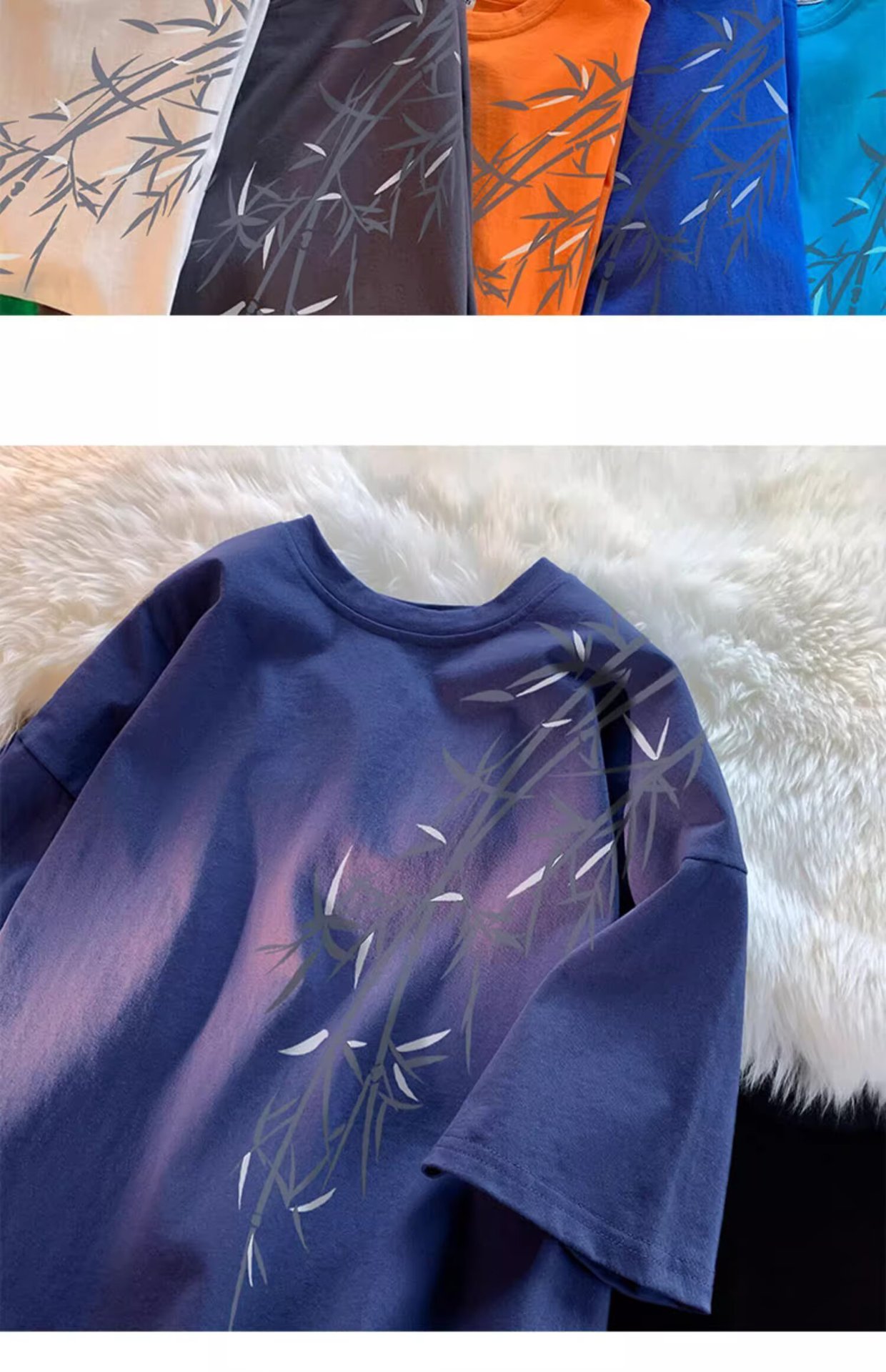 Pure cotton, new Chinese style, retro bamboo print short-sleeved T-shirt for men, summer trend, cool and stylish, loose round neck, half sleeve pic 14