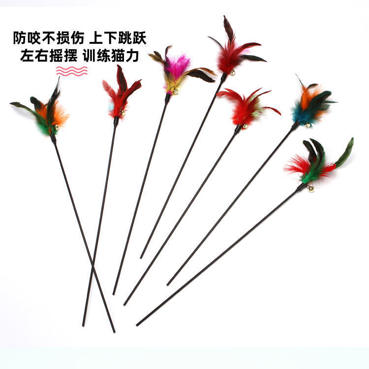 Factory wholesale cat toys, colorful feather long rods with bells, interactive cat toys, pet cat toys pic 1