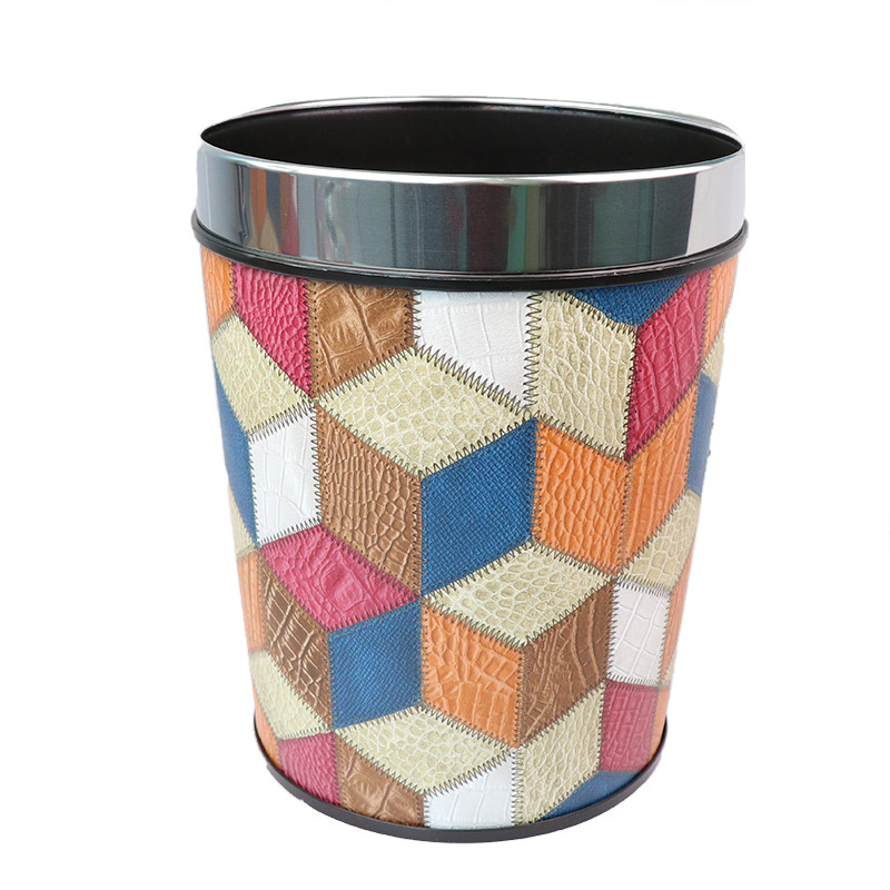 Factory direct supply for export, wholesale leather trash cans without LIDS, household kitchen, bedroom and bathroom foot pedal trash cans pic 1