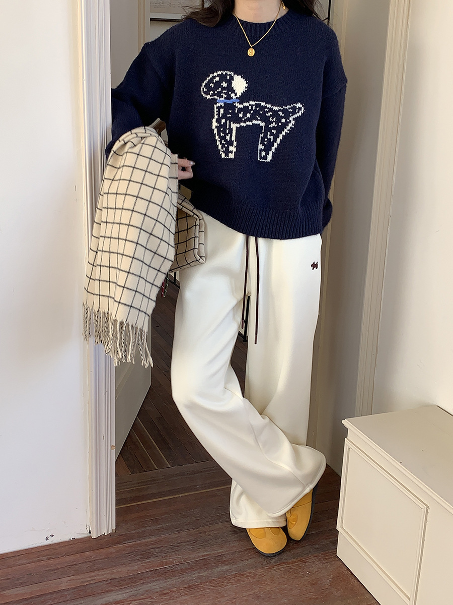 3thMorning撞色抽绳小狗刺绣宽松束脚阔腿加绒卫裤ZY2580详情34