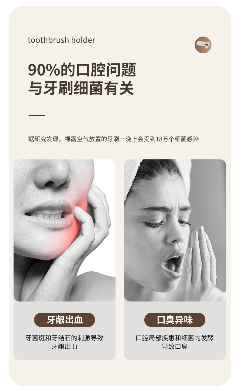 牙刷置物架免打孔漱口杯刷紫外线消毒墙式卫生间壁挂式浴室套装详情16