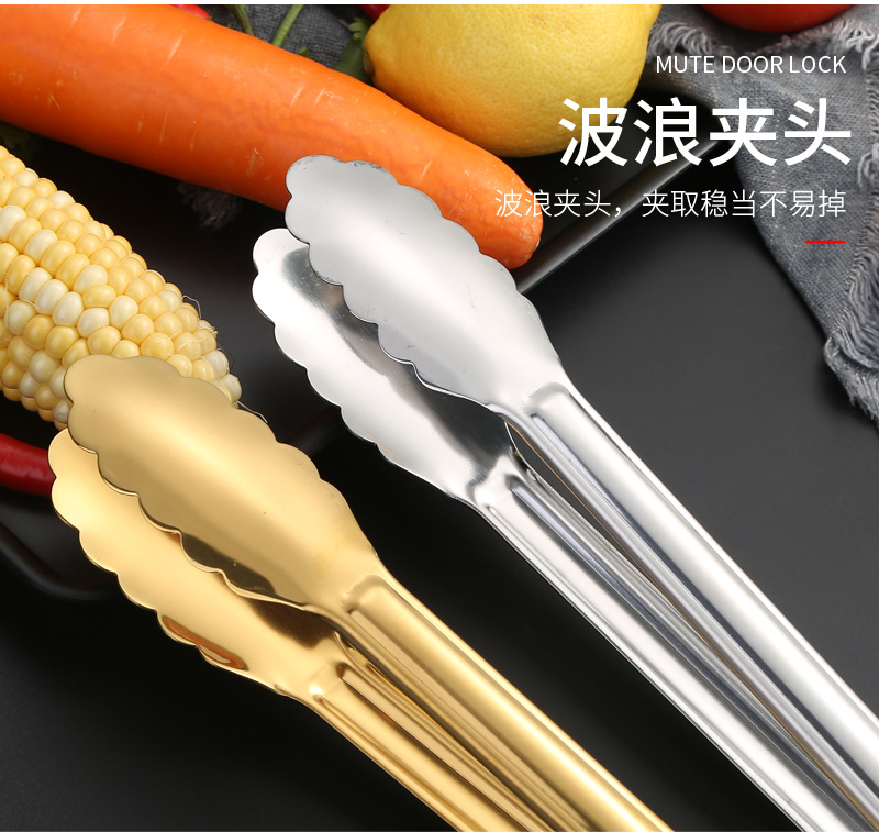 不锈钢加厚梅花夹食品夹户外多功能烧烤食物夹家用面包烘培牛排夹详情11