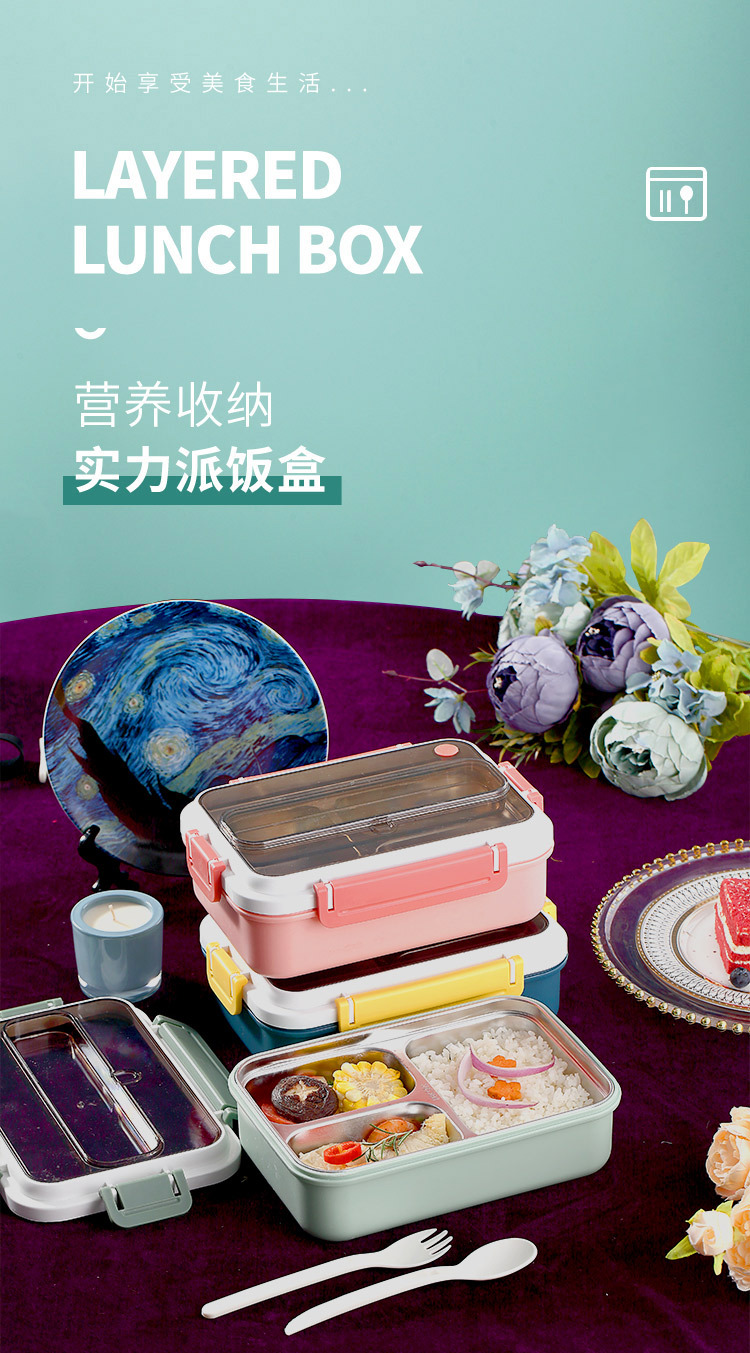 INS网红304不锈钢保温饭盒学生分格午餐盒办公成人便当盒bentobox pic 1