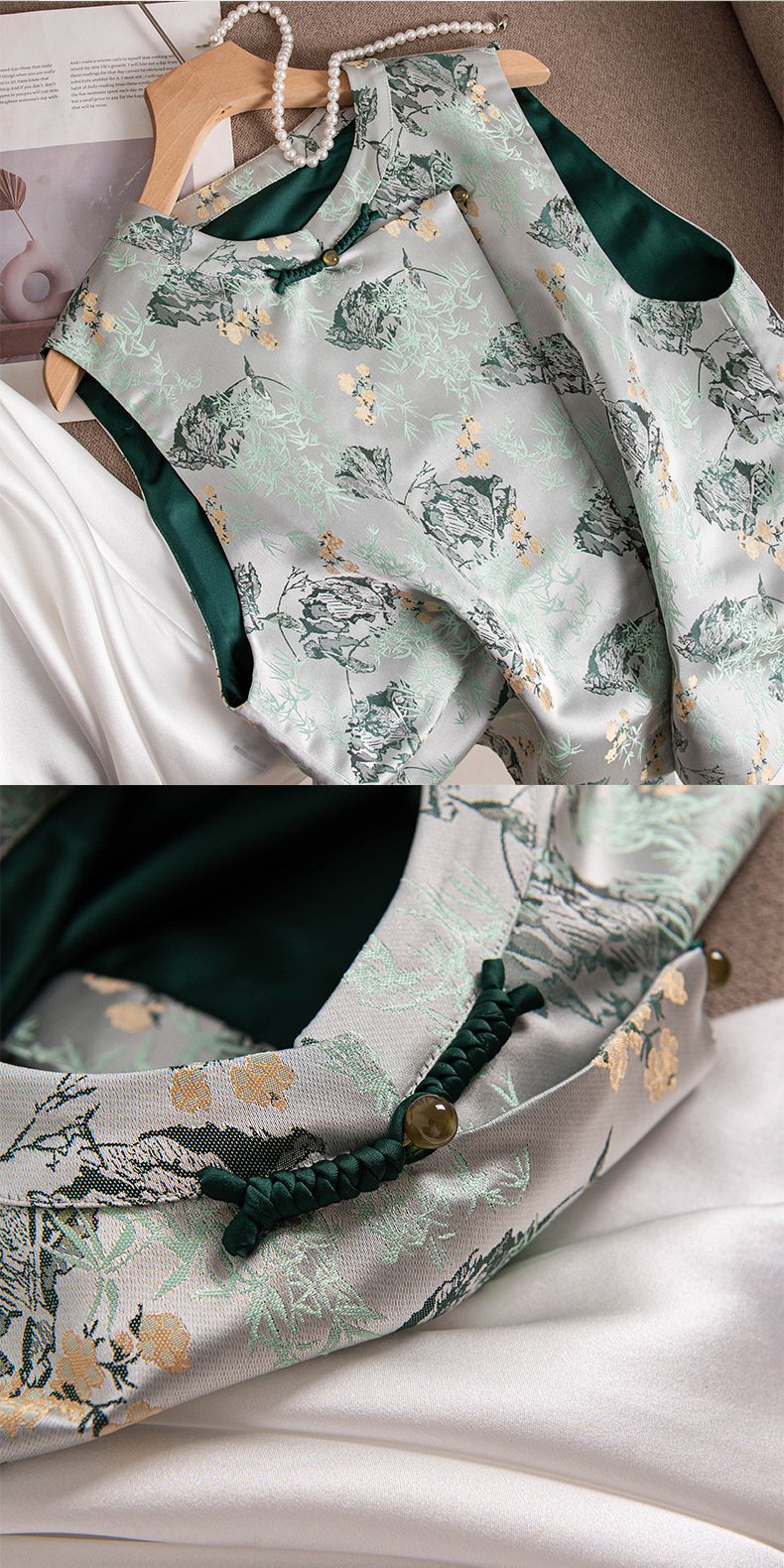 New Chinese-style blue vest for women, a young sleeveless waistcoat with a traditional Chinese style. It is a thin spring and autumn outerwear made of silk or mulberry silk pic 8