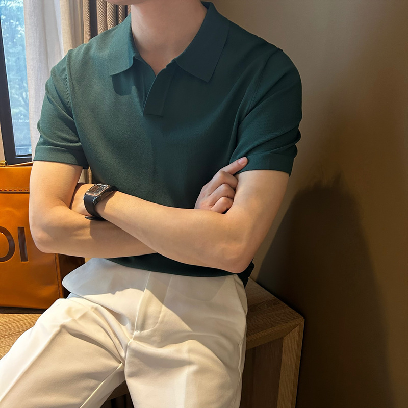 轻熟风Polo衫男短袖夏季薄款冰丝t恤男士针织半袖打底衫韩版潮流详情14