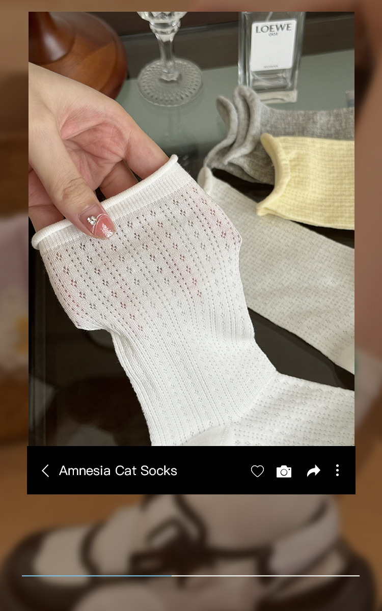 Pure cotton mid-calf socks for women, spring and summer, thin Japanese-style hollowed-out mesh, rolled edge, versatile, dui Dui socks, Zhuji Hosiery pic 8