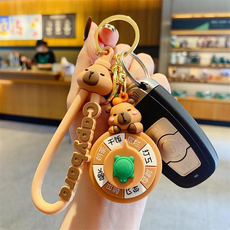 网红卡通创意卡皮巴拉熊猫转盘钥匙扣包包汽车钥匙链小礼品挂件详情4