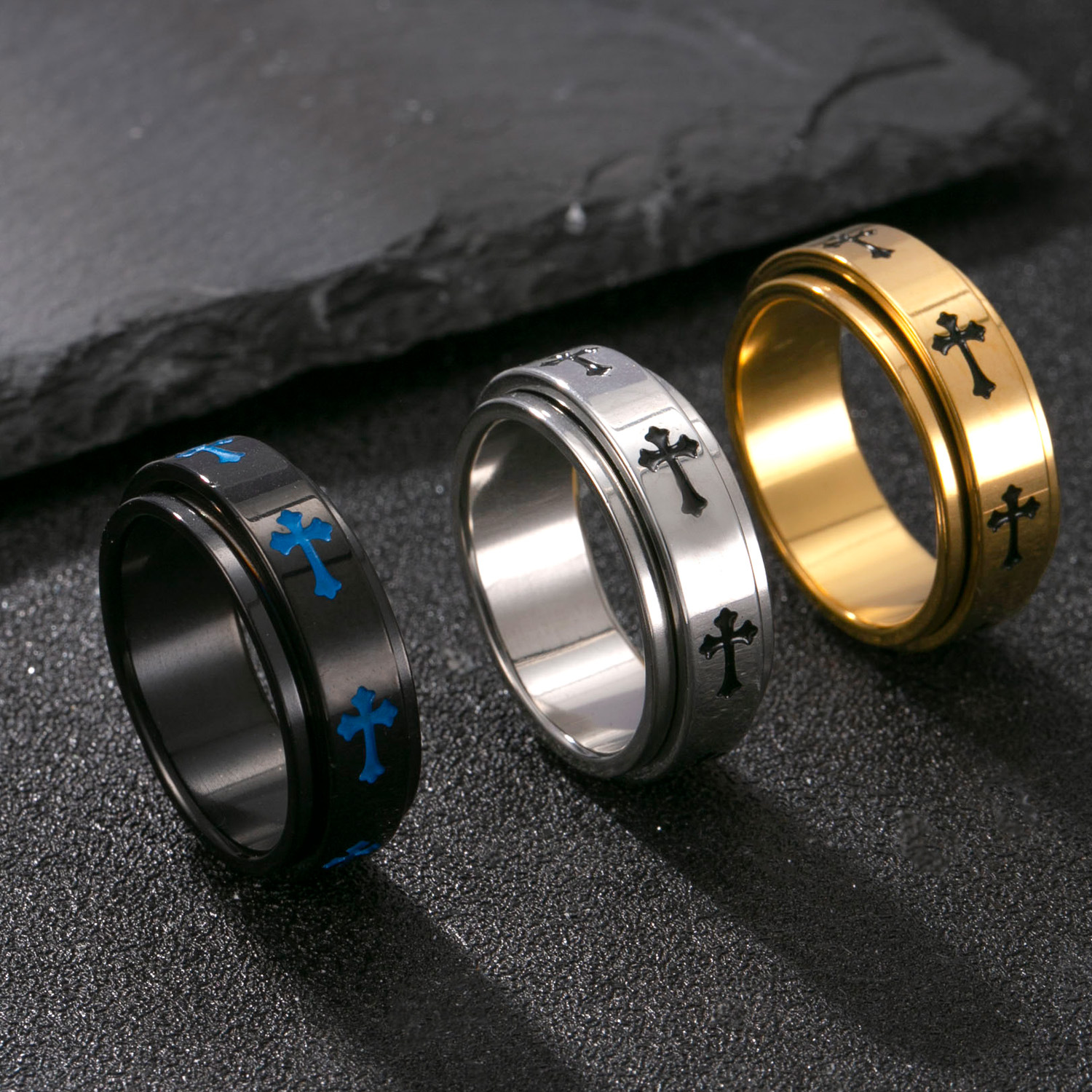 跨境供应钛钢戒指男士时尚百搭十字架戒指指环不锈钢饰品手饰批发详情3
