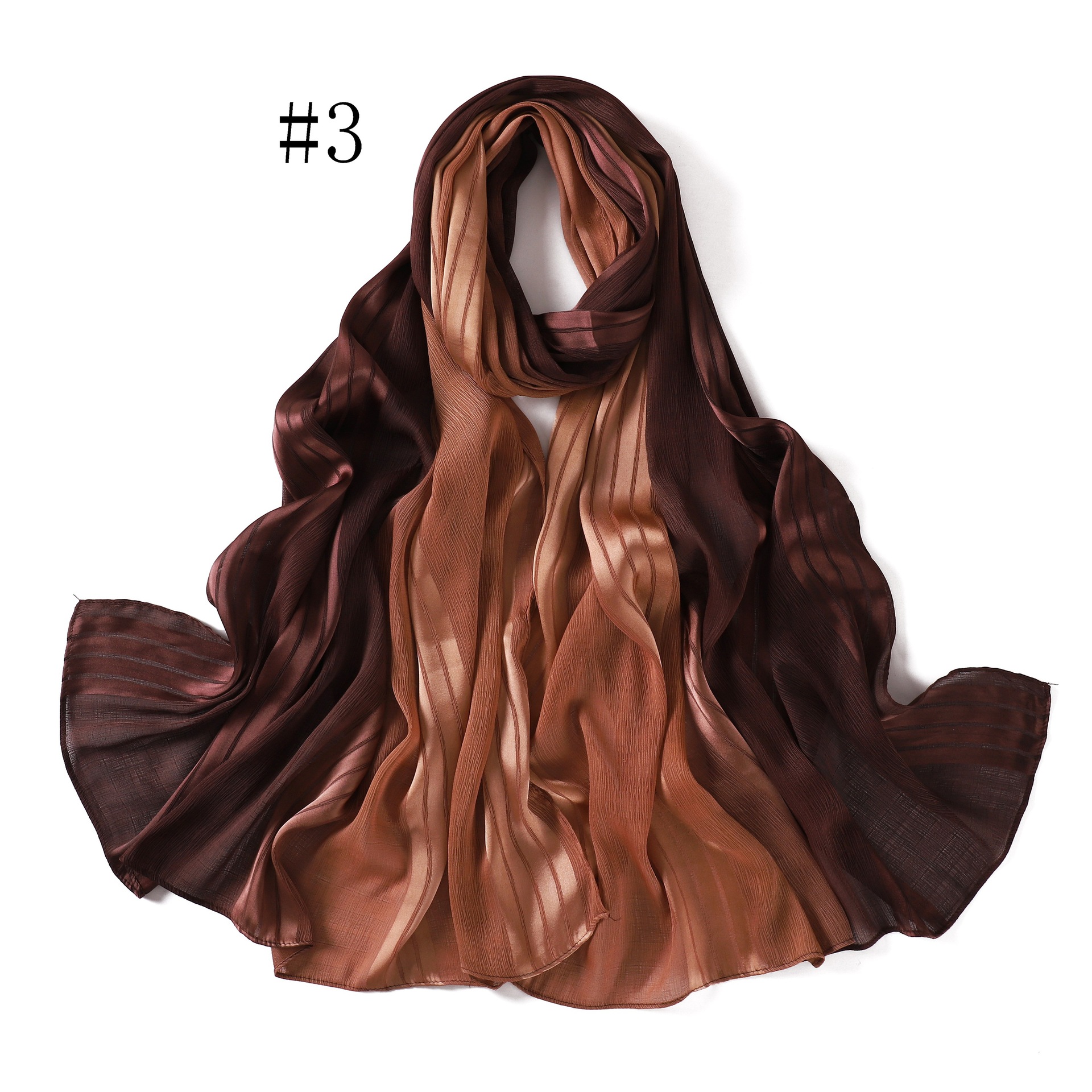 新款披肩渐变色围巾褶皱条纹头巾CottonViscoseHijabF736详情14