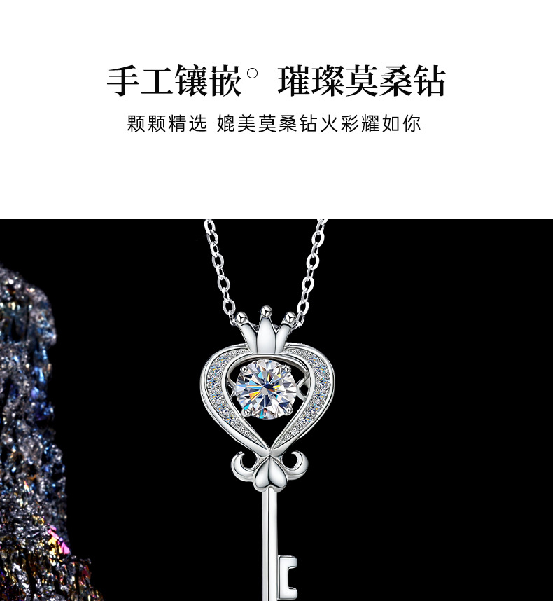 Zhuoheng Select S925 All-silver dynamic Moissanite key Necklace Yellow Crown Non-allergic Heart ins Style Key Pendant pic 10