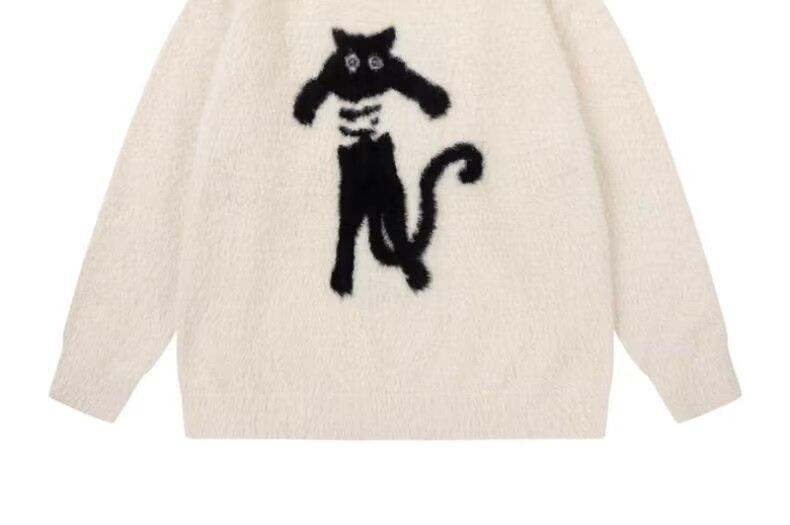 国潮美式圆领毛衣男奶茶款2024秋冬季慵懒风宽松针织衫上衣女保暖详情7