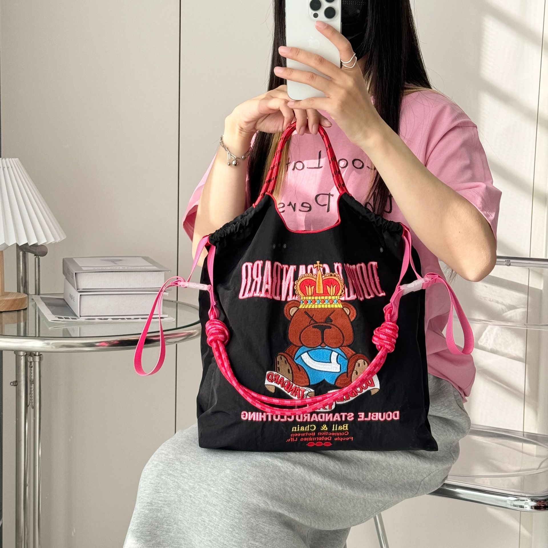 网红女包同款日系Ball Chain刺绣购物袋女时尚小众大容量单肩包潮详情11