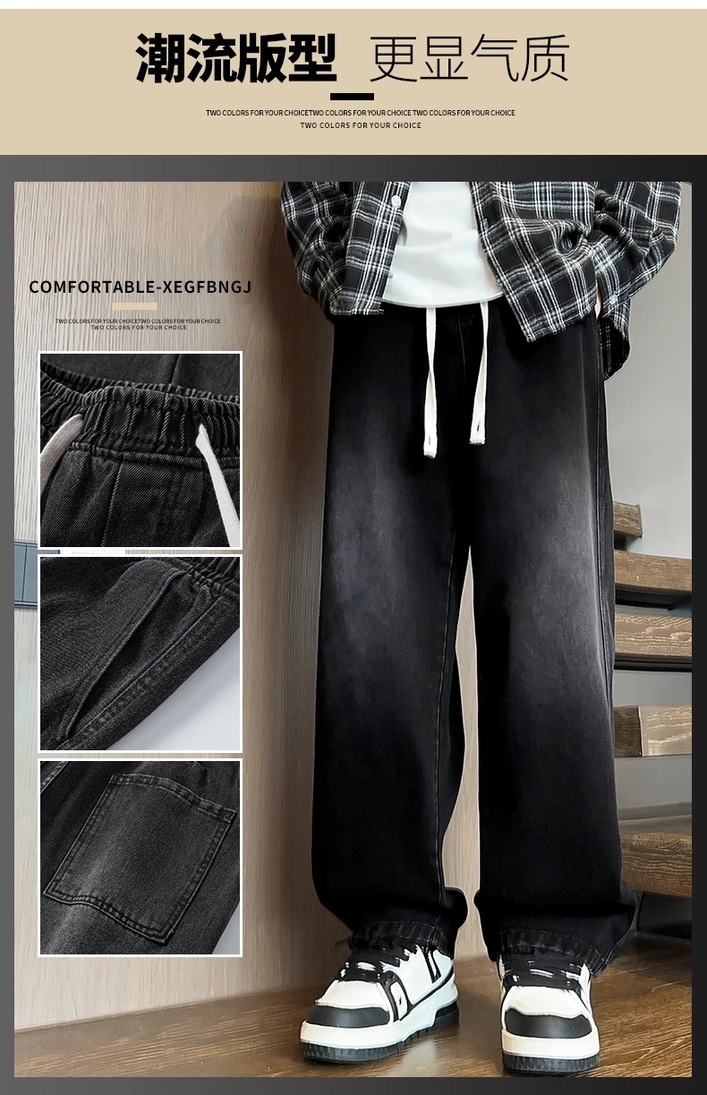 American straight-leg fleece jeans for men, thickened autumn and winter pants for men, neutral style, high street fashion brand, loose and large size pic 3