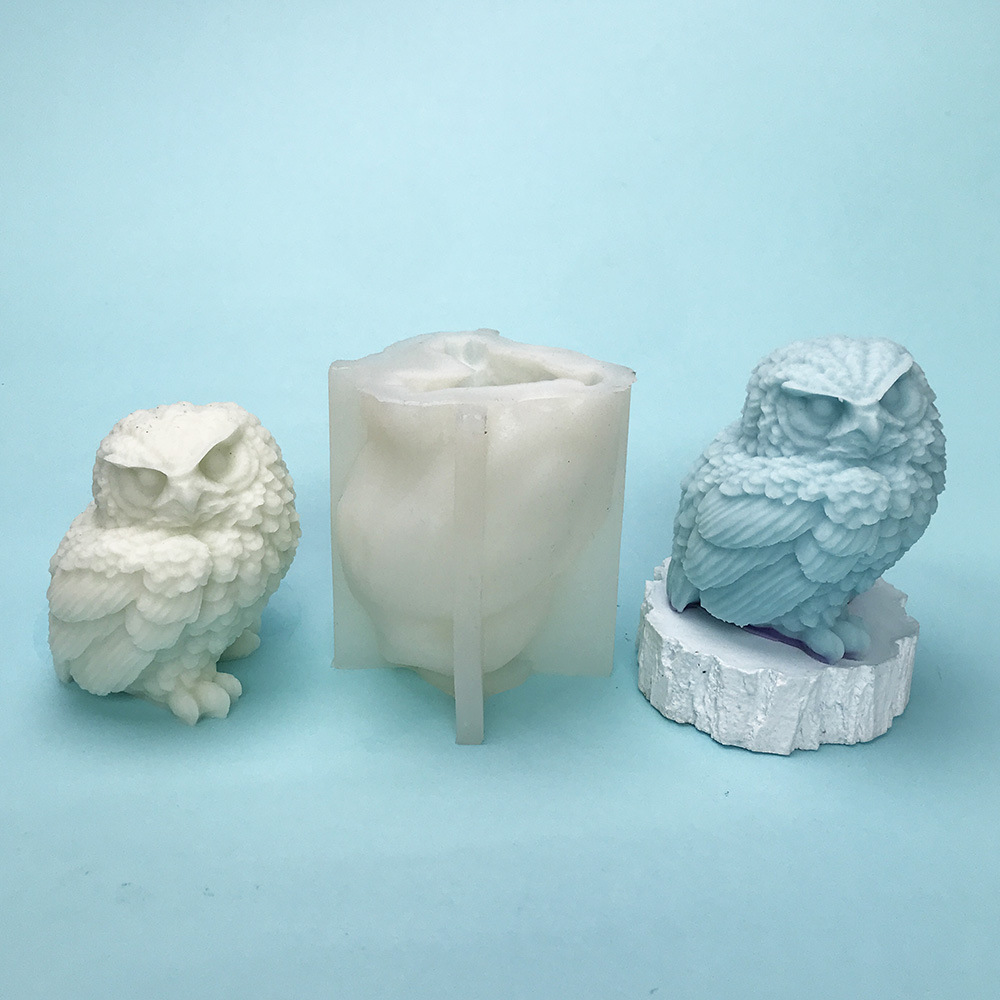 新品猫头鹰蜡烛硅胶模具香薰石膏立体动物模滴胶摆件磨具工厂8327详情5