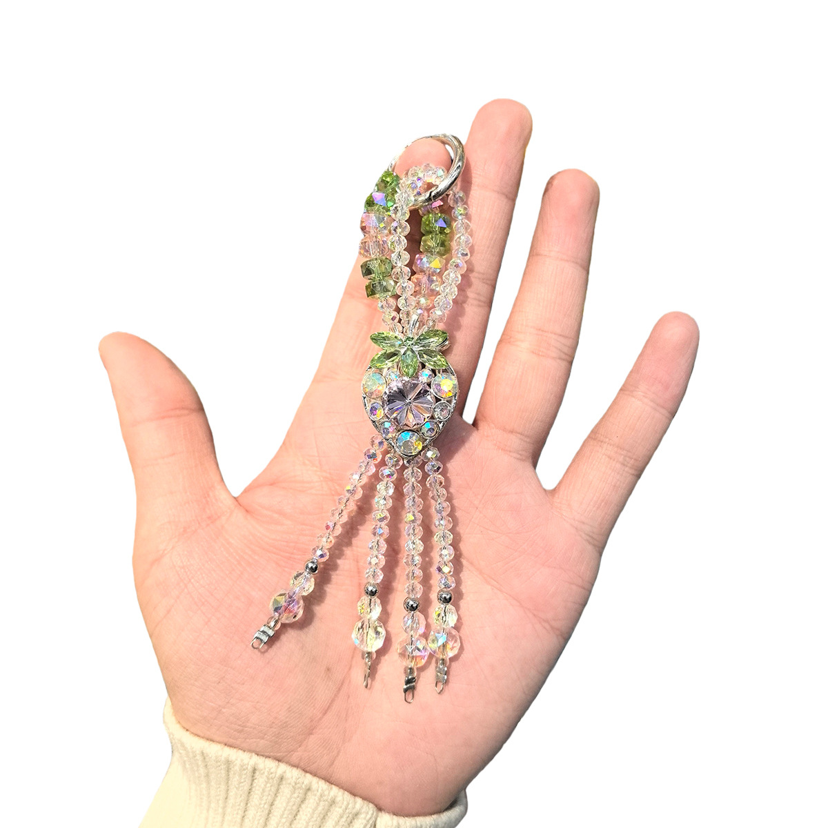 创意草莓水晶串珠钥匙扣 满钻合金流苏包包挂饰少女心可爱ins挂件详情9