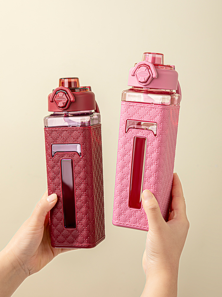 爱马仕皮纹直饮塑料水杯电商跨境亚马逊手提弹跳水壶方形太空杯女详情9