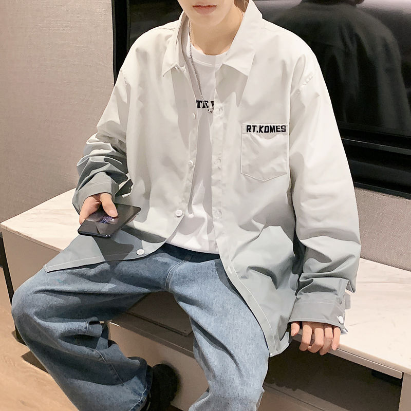 New summer fashion gradient shirt for teenagers, long and short sleeves, high-quality student shirt jacket for junior and senior high school students pic 4