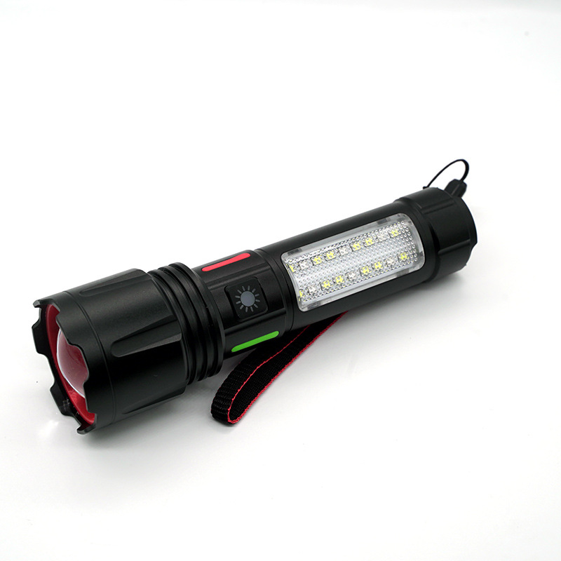 新款白激光手电筒荧光彩条带侧灯Type-C充电带输出数显警示手电筒详情9