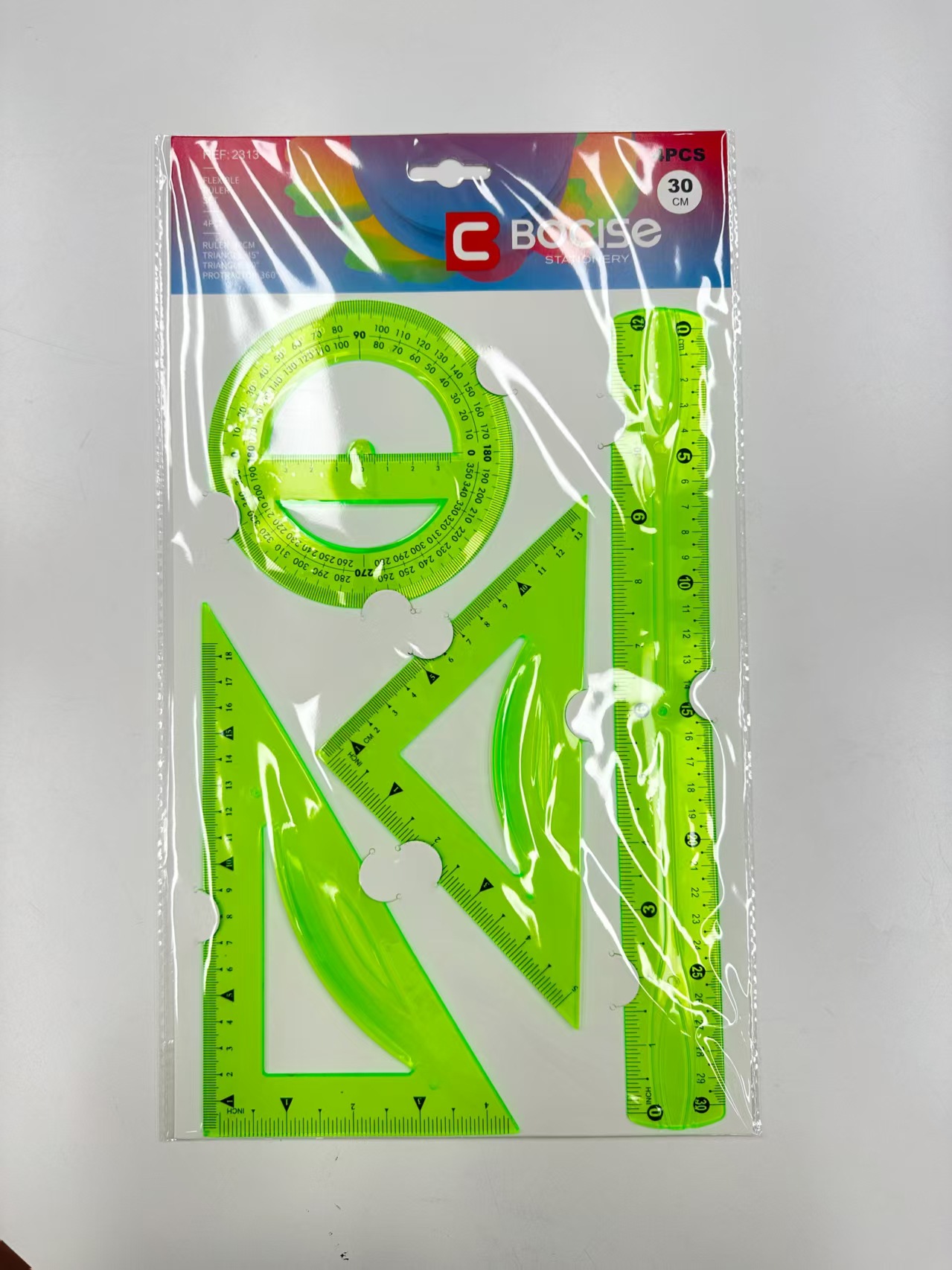 Venta directa de fábrica conjunto de cuatro piezas PVC soft sleeve rule triangular rule straight transferer en stock logotipo impreso texto de talento pic 5