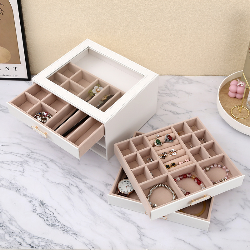 Ins-style multi-layer exquisite jewelry box, ring storage box, waterproof and scratch-resistant, large-capacity three-layer jewelry rack, daily necessities storage box pic 5