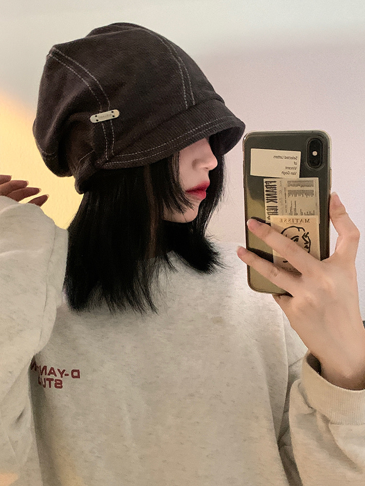 韩系慵懒风堆堆帽女冷帽秋冬季时尚百搭小众大头围显脸小包头帽子详情1
