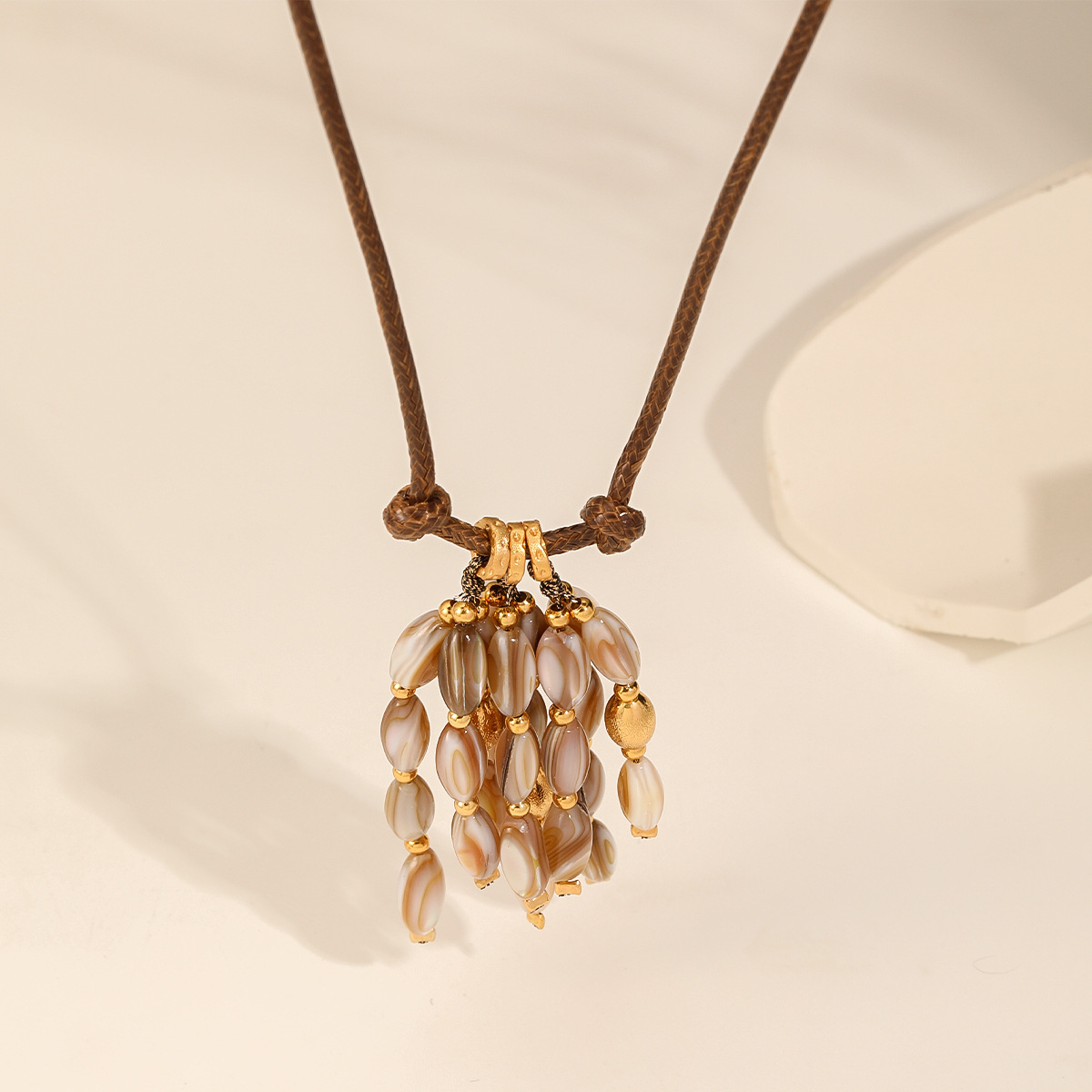 娜莎民族风小众设计麦穗贝壳珠流苏吊坠蜡绳项链高级感叠戴项饰详情7