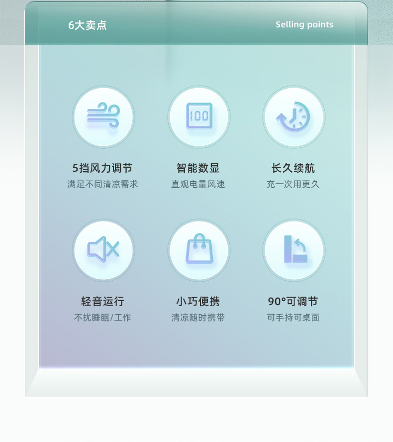 手持风扇数显挂脖折叠充电五档大风力长续航迷你随身桌面小风扇详情6