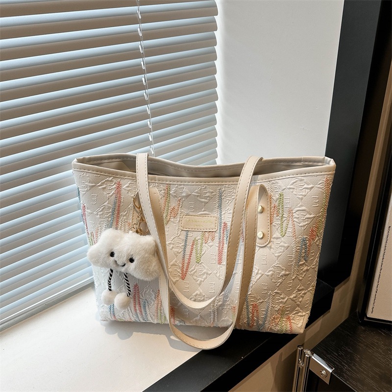 学生上课布袋包包女2024新款单肩腋下包条纹大容量通勤休闲托特包详情49