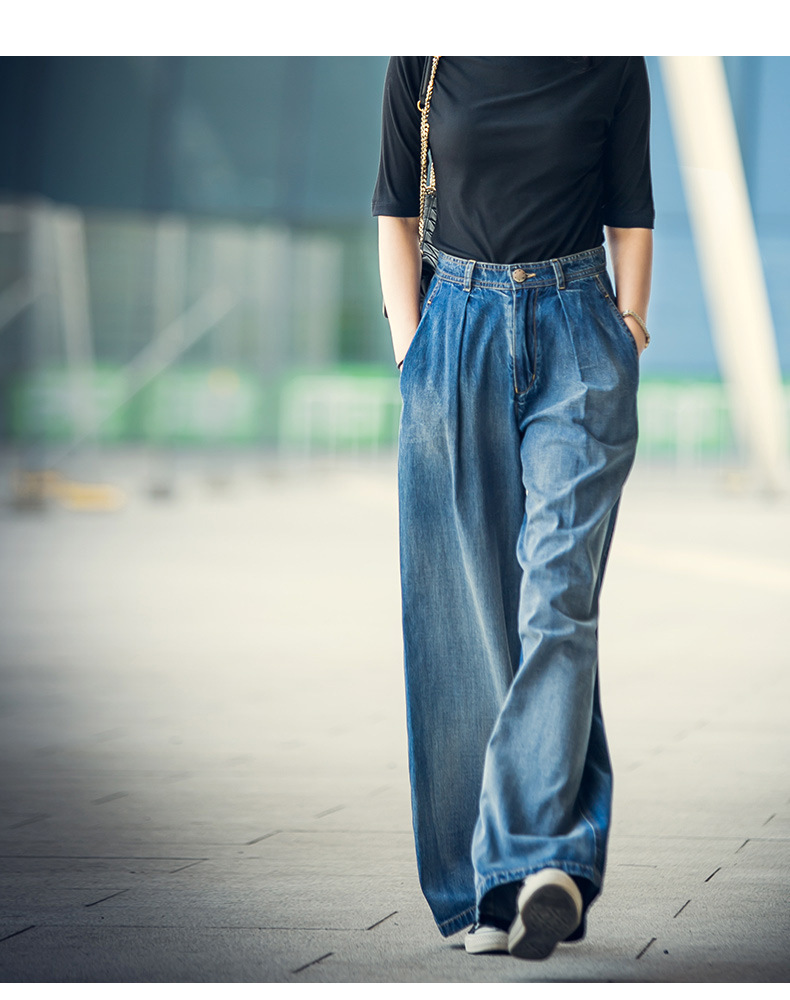 阔腿牛仔裤女高腰拖地重工洗水撞色直筒显腿长盖脚面宽松3025详情11