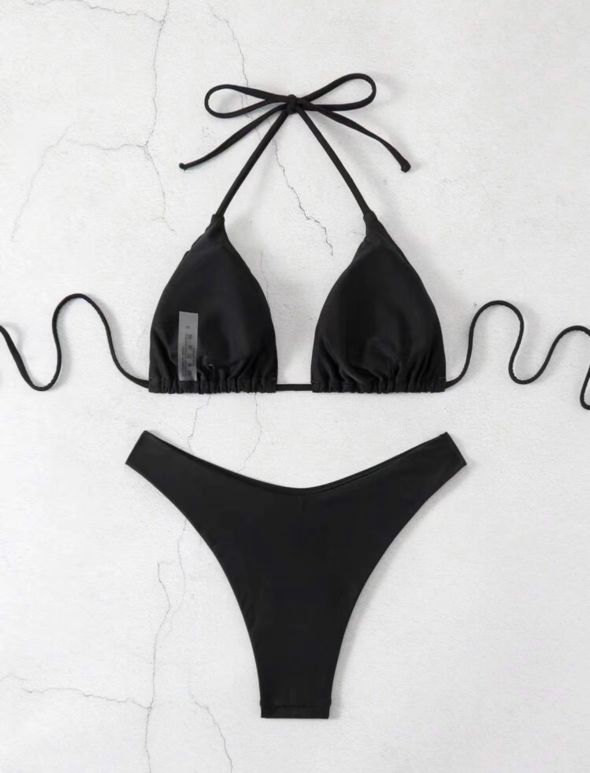 2026 New European and American strappy bikini swimsuit for women, solid color two-piece set, sexy split swimsuit cross-border pic 11