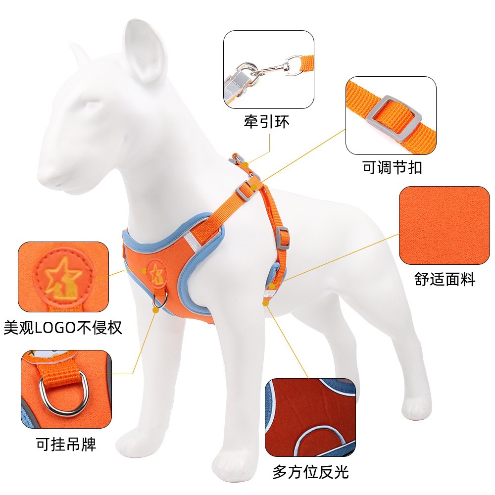 背心式狗狗牵引绳中型小型犬泰迪比熊博美胸背带幼犬遛狗绳狗链子详情3