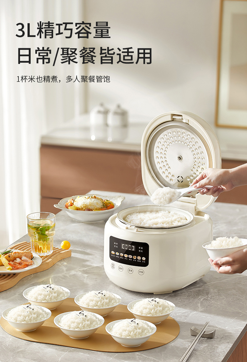 安博尔家用电饭煲多功能3L微压智能预约2025年新款3-4人铁釜不粘详情14
