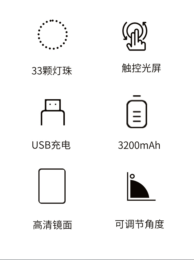 便携折叠台式led化妆镜补光桌面梳妆美容镜手持化妆镜宿舍学生镜详情2
