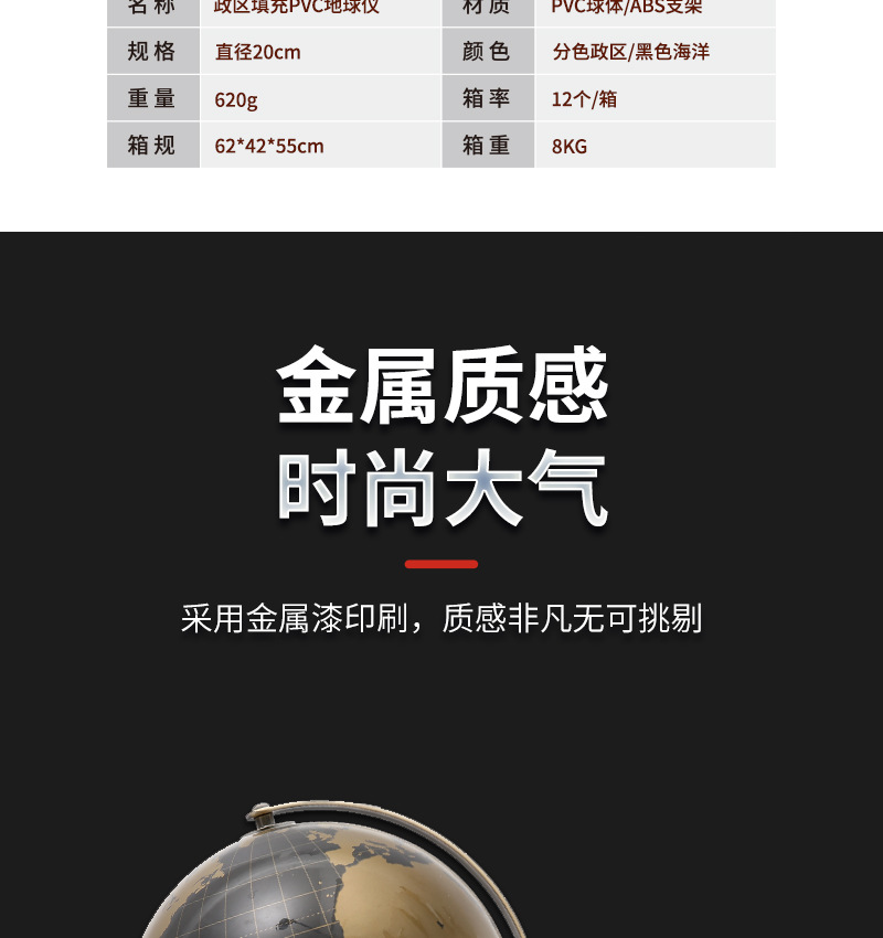 精峰20CM轻奢复古工艺品政区填充地球仪居家办公室装饰品桌面摆件详情7