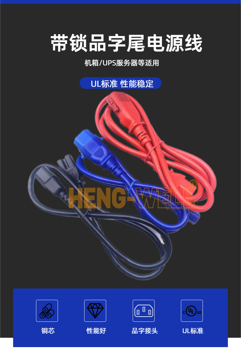 PDU power connection cable C13 to C14 with lock, P-LOCK chassis power cord, UPS server extension cable with lock pic 3